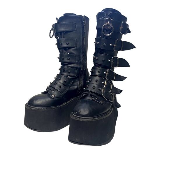 Demonias Damned 225 (Used) Goth Punk Buckle and Studded Platform Boots - Picture 1 of 16